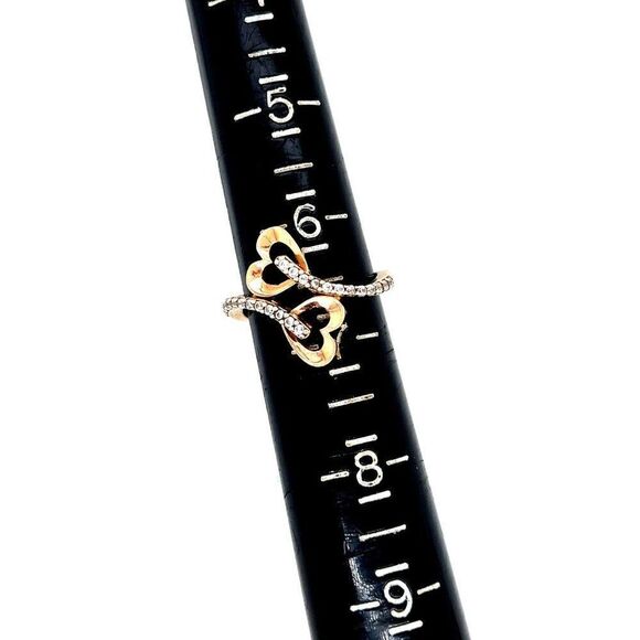 10k Rose & Yellow Gold Bypass Heart Cz Ring - Picture 9 of 9
